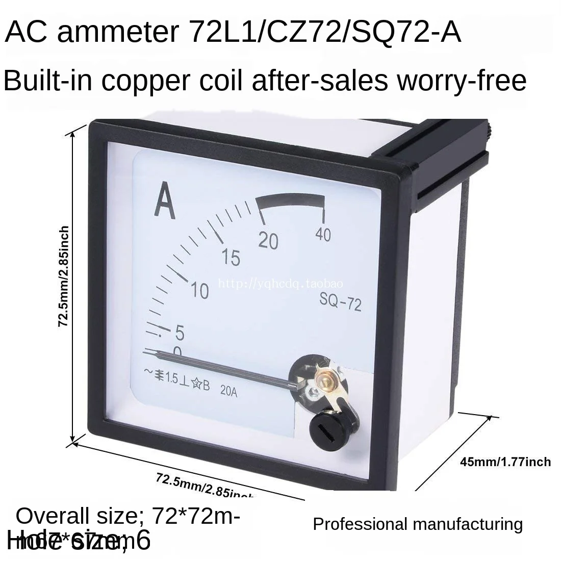 

SQ-72 Pointer AC Current Meter CZ-72/Sq72 1a2a5a10a20a30a50a Overload Ammeter