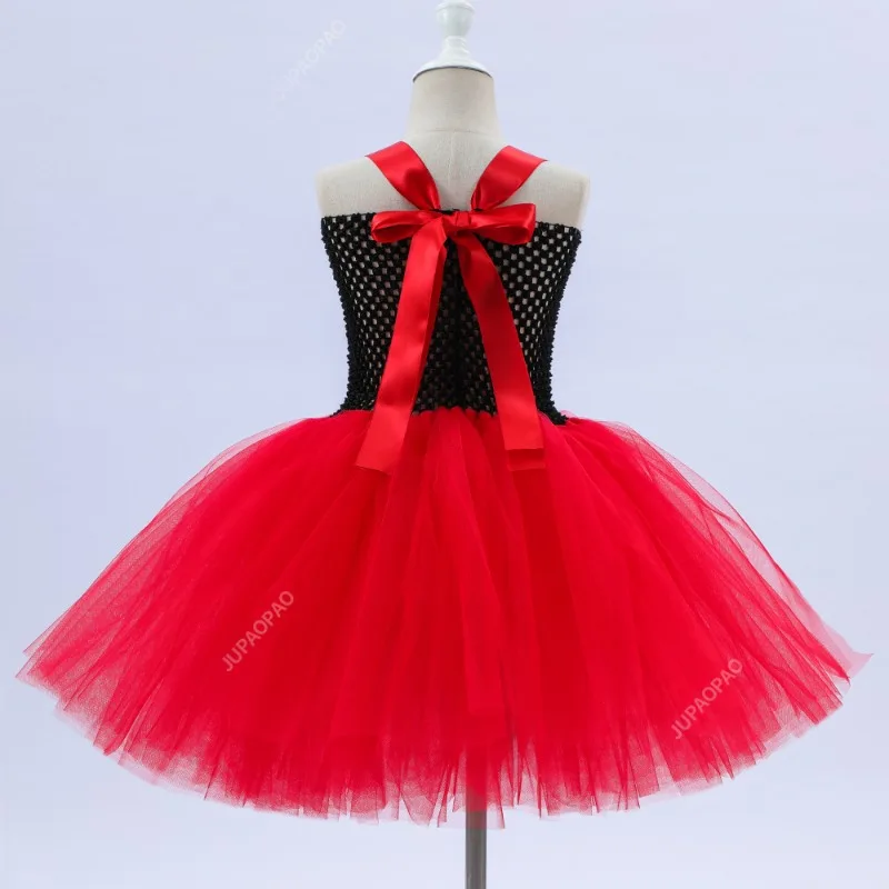 Tutu Red Queen of Hearts Costumes Girls Alice in Wonderland Fancy Dress Kids Carnival Halloween Outfit with Crown Magic Stick