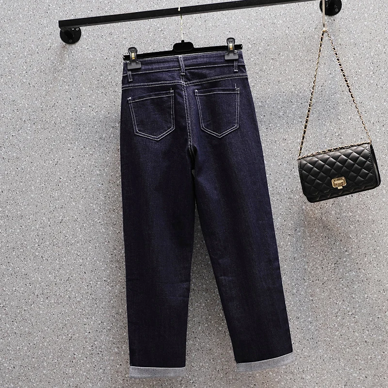 Spring Fashion Women's Solid Color Straight Denim Pants Female Simple Loose Casual Jeans Office Lady Comfortable Leisure Trouser