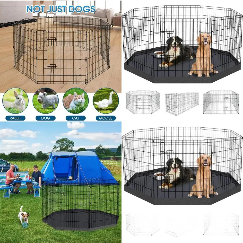 

Портативный металлический вольер для собак с поддоном и верхним покрытием, 8 панелей, 30 дюймов, для использования в помещении и на улице