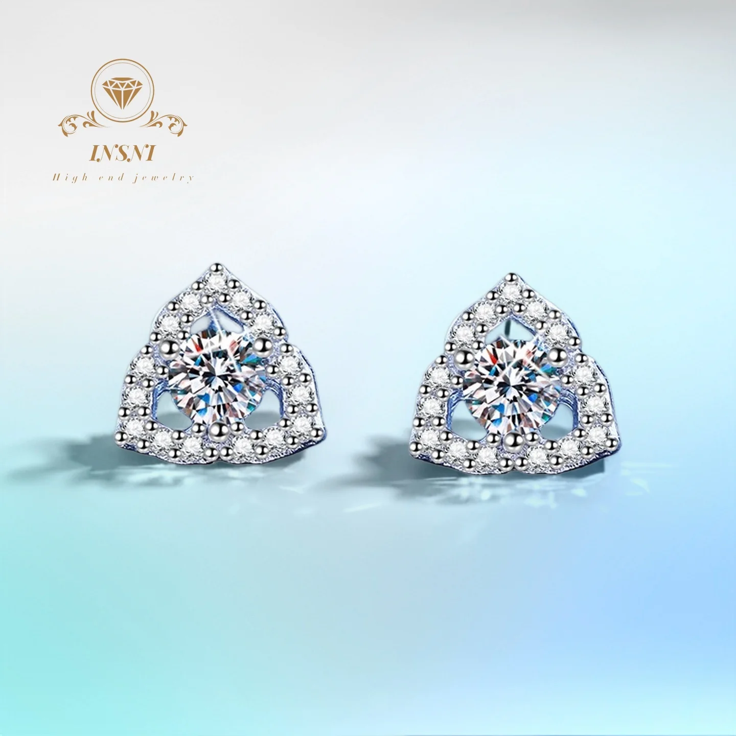 

Треугольные серебряные серьги с цветочным узором и инкрустацией из муассанита, гипоаллергенные, милые цветочные украшения для женщин, подарок для девушки