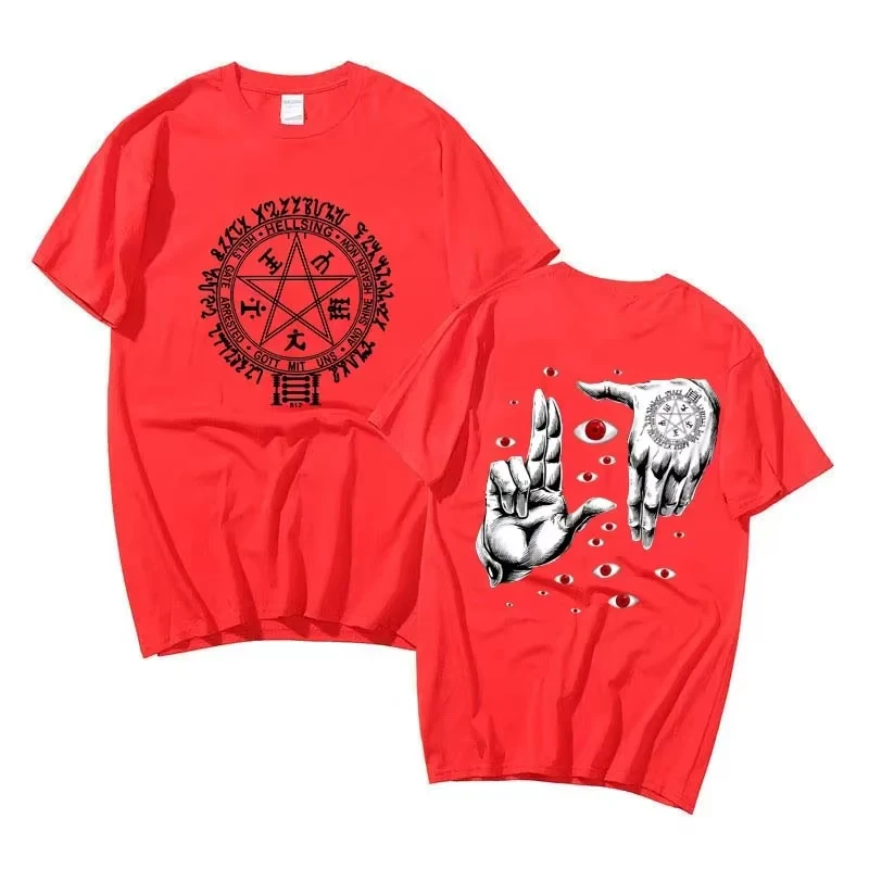 أنيمي Hellsing في نهاية المطاف تي شيرت ملابس رجالي الجرافيك مانغا Alucard عيون Harajuku القطن تيز للجنسين الصيف