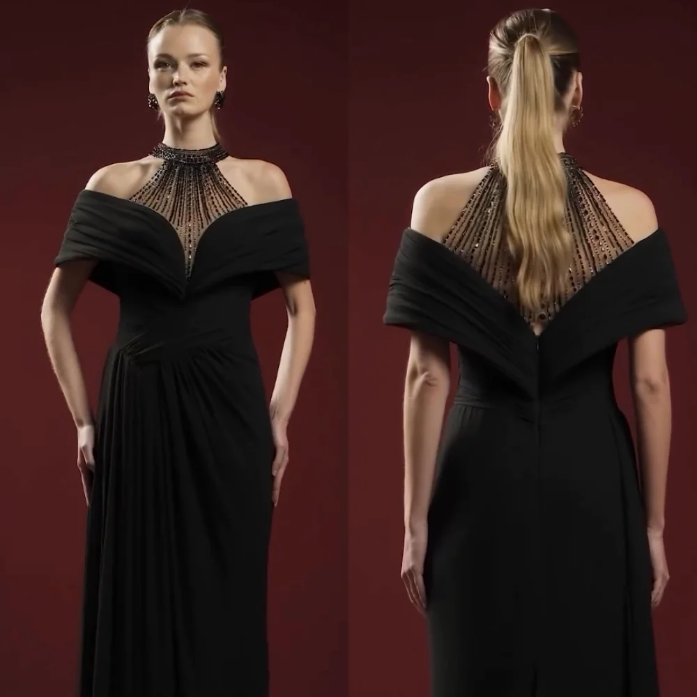 

Customized Sizes Available Jersey Sequined Pleat A-line Off-the-shoulder Midi Dresses Bespoke Occasion Sexy