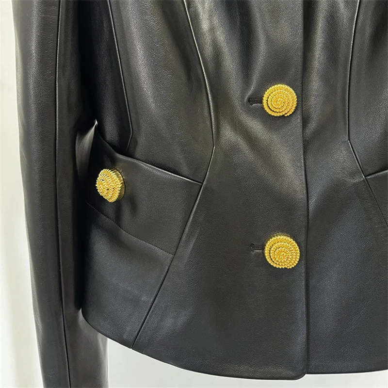 Giacca in pelle da donna Nuovo autunno 2025 monopetto slim fit girocollo top a maniche lunghe Cappotto da donna in pelle PU artificiale