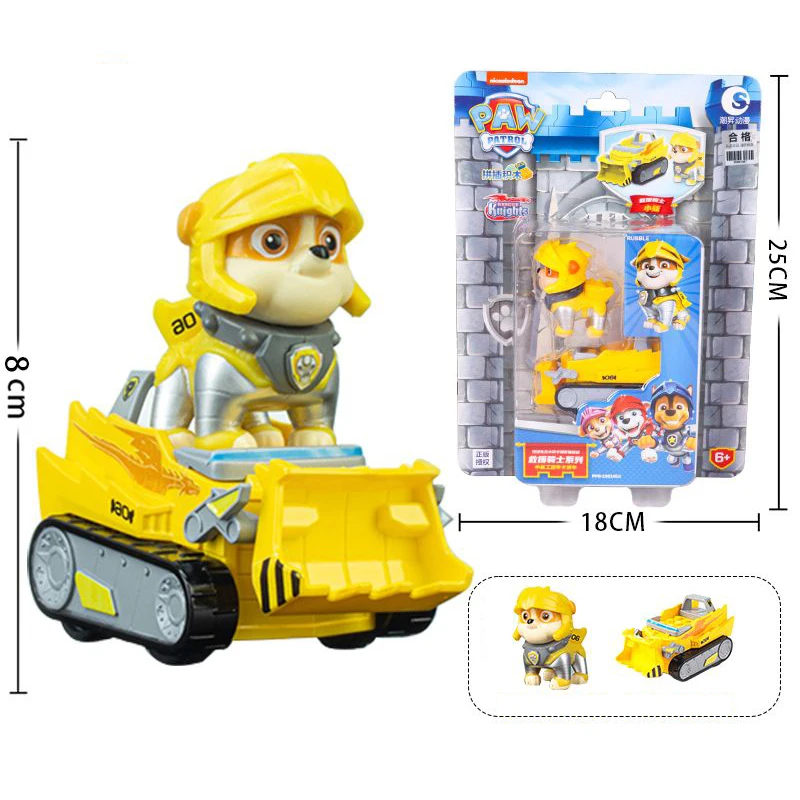 Genuine Paw Patrol Vehicle Rescue Knight Chase Skye Marshall Pull Back Cars Playset Building Blocks Action Figure Children Toys