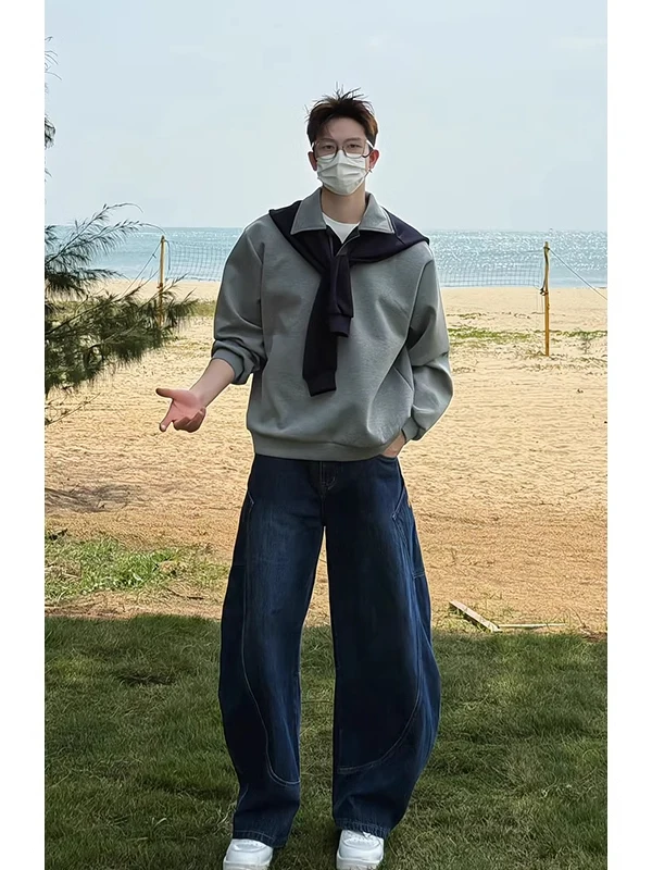 

Мужская толстовка Cleanfit Color Block с капюшоном, весенняя куртка в корейском стиле со съемными наплечниками, свободный крой, молодежная повседневная модель с длинными рукавами