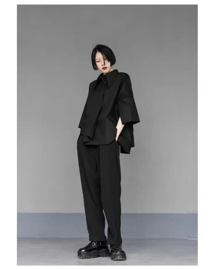 2025 ฤดูใบไม้ผลิฤดูร้อนผู้หญิงแฟชั่น Harajuku เสื้อลําลองไม่สม่ําเสมอไม่สมมาตรหลวมเสื้อ