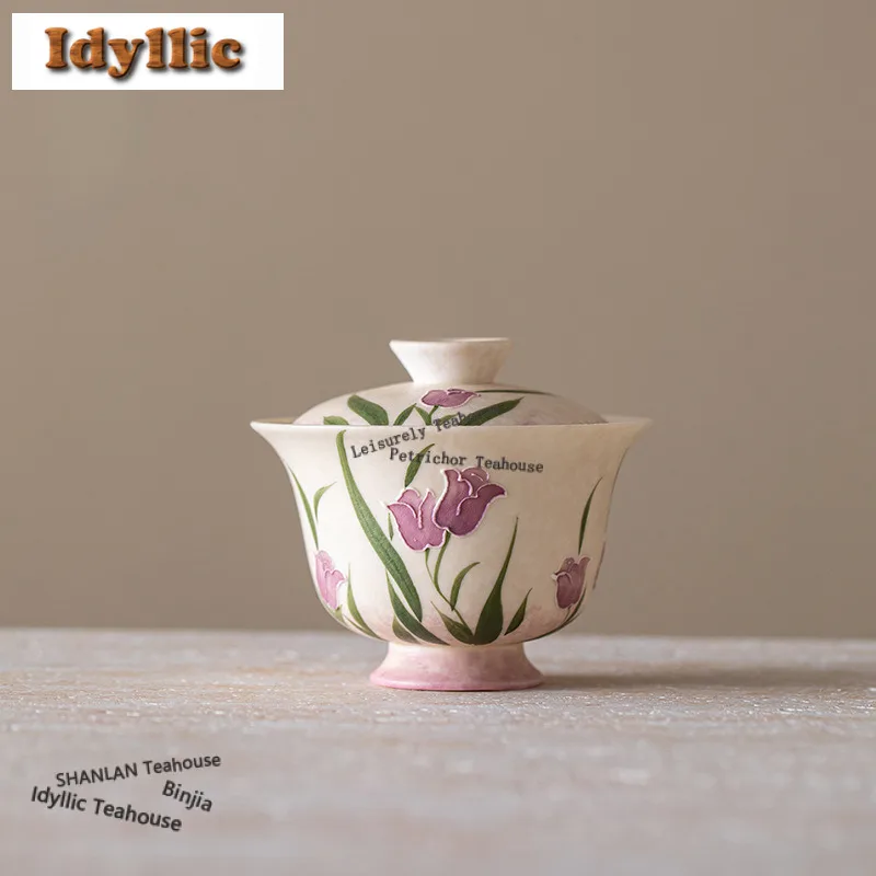 

Чайник-гайвань 100 мл «Тюльпан» с росписью, креативная чайная чаша с крышкой, набор для приготовления чая, декор для чайной церемонии, подарок