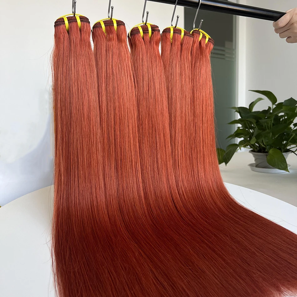 #350 Orange Ginger Colored Straight Human Hair Bundles 16-28inch 100% Real Virgin Human Hair Extensions Weave 100grams/bundle