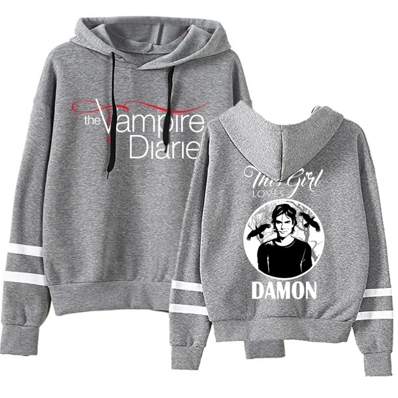 The Vampire Diaries Hoodies Women Men Fashion Striped Hooded Sweatshirt Casual Outdoor Long Sleeve Hoodie