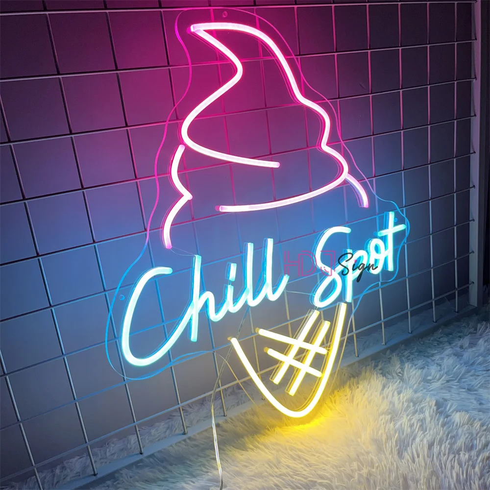 Ice Cream LED Neon Sign Chill Shop Room Wall Decoration Neon Light Ice Cream Store Sign Decor Kids Birthday Gift Night Lights