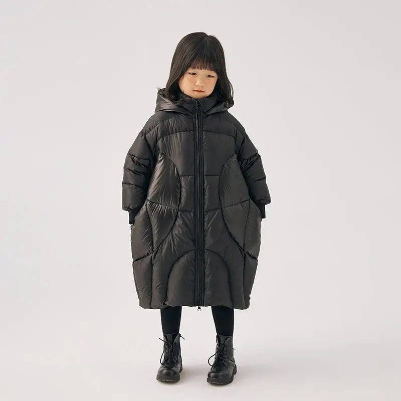 Girls Down Coat Jacket Cotton Windbreak Snowsuit 2023 Black Warm Thicken Velvet Winter Skiwear Plus Size Children's Clothing