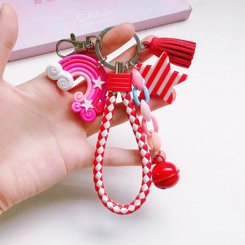 Silicone Keyring For Women Cute Shell Rainbow Keychain Charms Colorful Bell Keychain Car Accessories Jewelry Wholesale Trend New