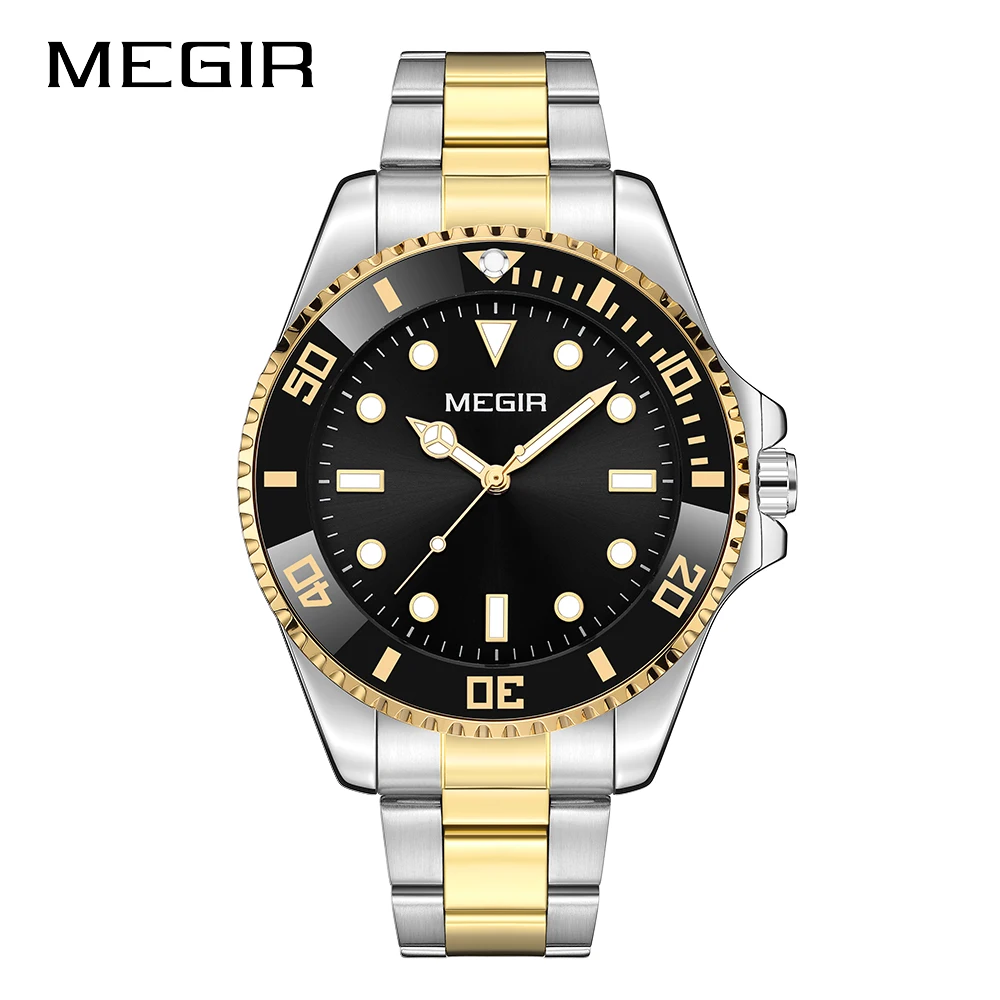 MEGIR Brand Fashion Men's Quartz Watch Steel Strap Display Calendar Watches Classic Man Luxury Waterproof Wristwatch Clock