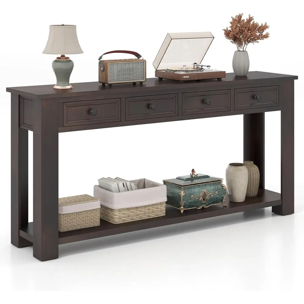 

Narrow Rustic Entryway Table with 4 Drawers and Shelf, Perfect for Sofa Side or Hallway Storage
