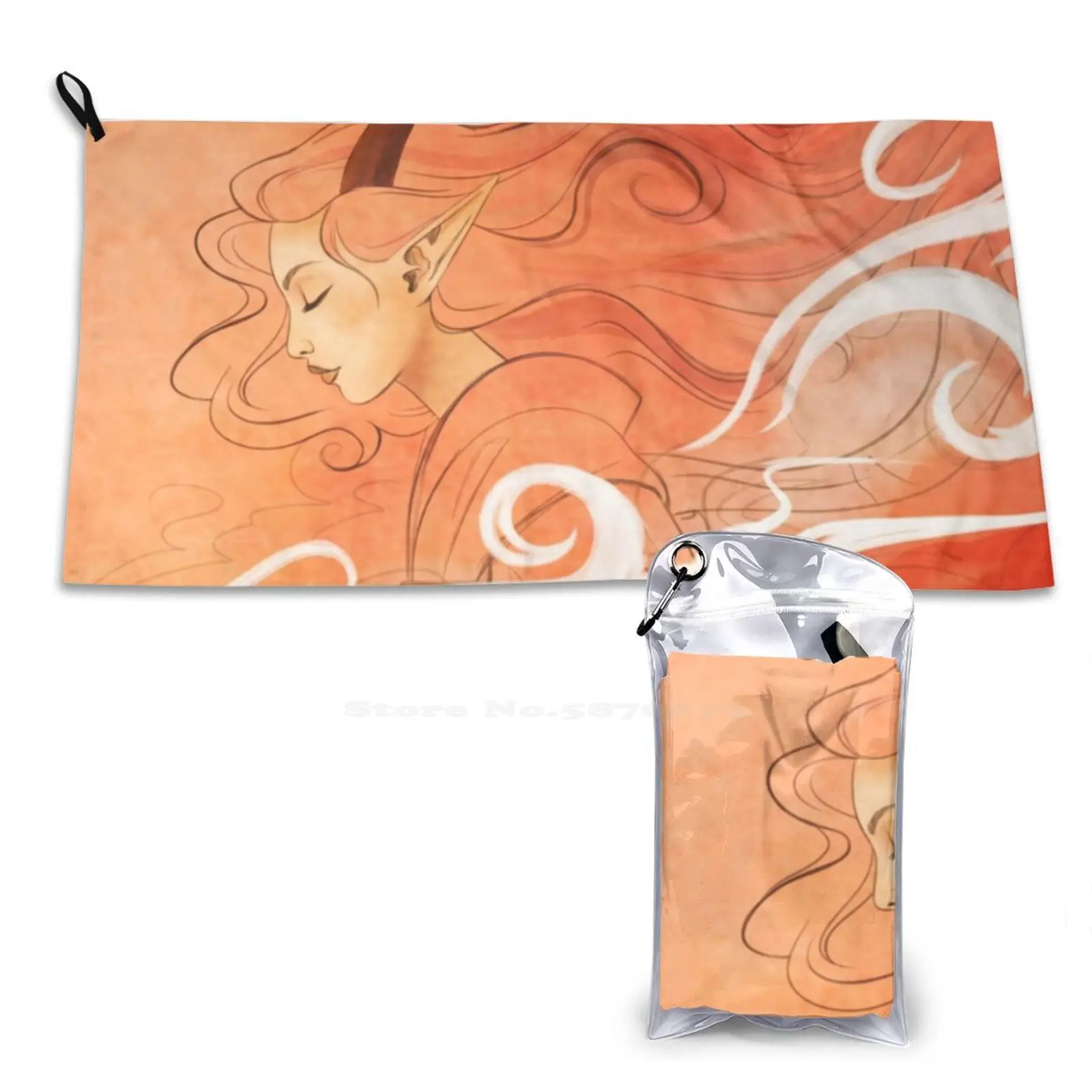 Smoke Girl Pink Custom Soft Sport Towels Home Outdoor Pink Girl Eyes Closed Horns Smoke Hair Wind Kimono Serene Zen Swirls Fog