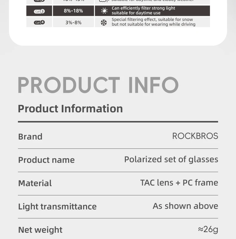 ROCKBROS Polarisierte Brille Outdoor Sonnenbrille Angeln Blendung Leichte Fahren Fahrrad Sonnenbrille Sport Radfahren Brille – Detail 4