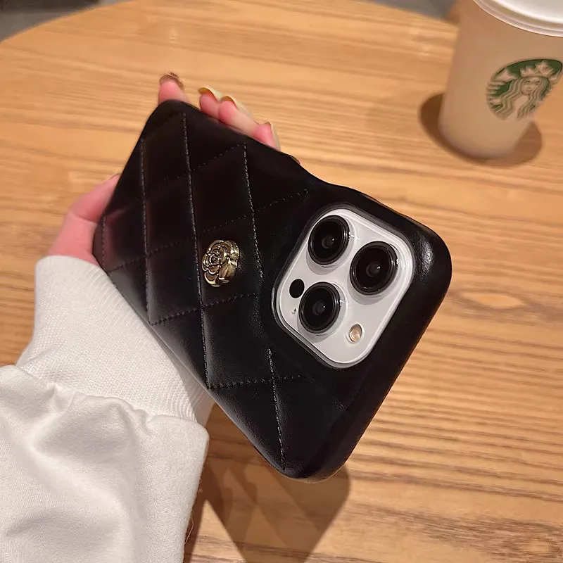 High Quality Luxury Phone Case For iPhone17 15 14 13 16ProMax Plus 3D Camellia Leather Cover For iPhone15 16 17ProMax Protective