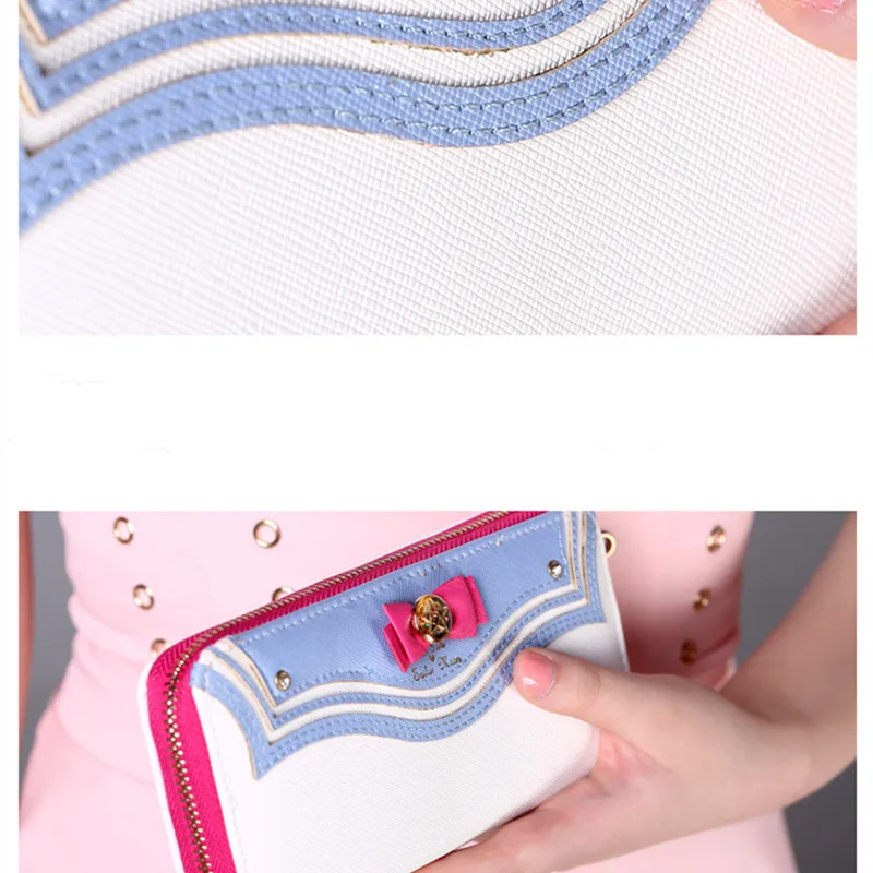 Anime Bow Handheld PU Purse Tsukino Usagi Cute Moon Girls Cosplay Wallet Cartoon Portable Zipper Sailor Prop