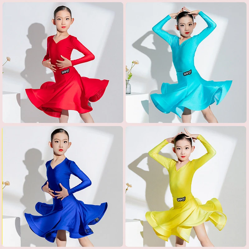 8 Colors Girls National Standard Ballroom Dance Competition Dress Latin Dance Professional Dress Stage Practice Wear SL8864