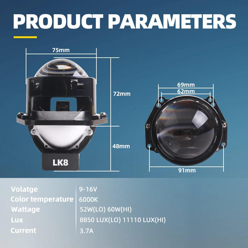 SANVI voiture LK8 Bi LED projecteur lentille phare 12V 120W Hella 3R G5 pour H4 H7 9005 9006 lumière LED rénovation voiture accessoires