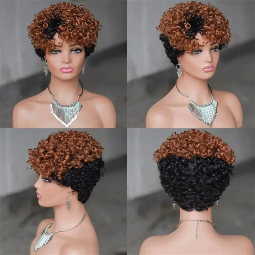 Pixie-Locken-Kurzhaarperücke aus Echthaar, maschinell gefertigt, für Frauen, kurze Perücke, Farbe 99J Burgunderrot, natürlicher Look, für den täglichen Gebrauch. – Detail 9