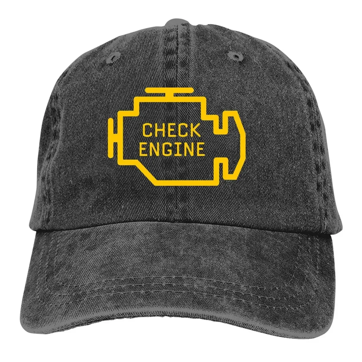 Washed Men's Baseball Cap Check Engine Trucker Snapback Caps Dad Hat Check Engine Light Hats