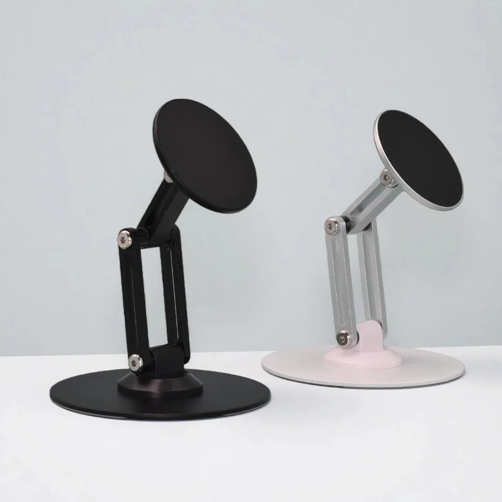 Magnetic Fast Wireless Charging Phone Stand 360 Rotating Foldable Desktop Holder for Smartphone Carbon Steel Stable