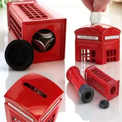 

13Cm Iron Telephone Money Safe Booth Coin Money Storage Decorative Coin Box Piggy Bank Home Safe Box Office