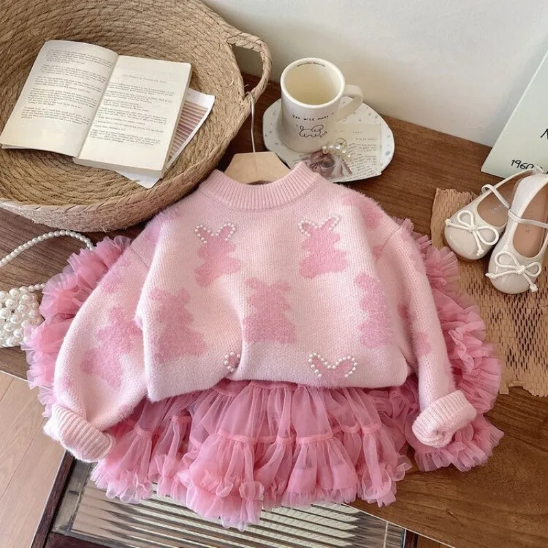 Girls Pullover Knitted Sweater Autumn Winter New Children's Base Layer Soft Cotton Comfortable Fit Knitwear