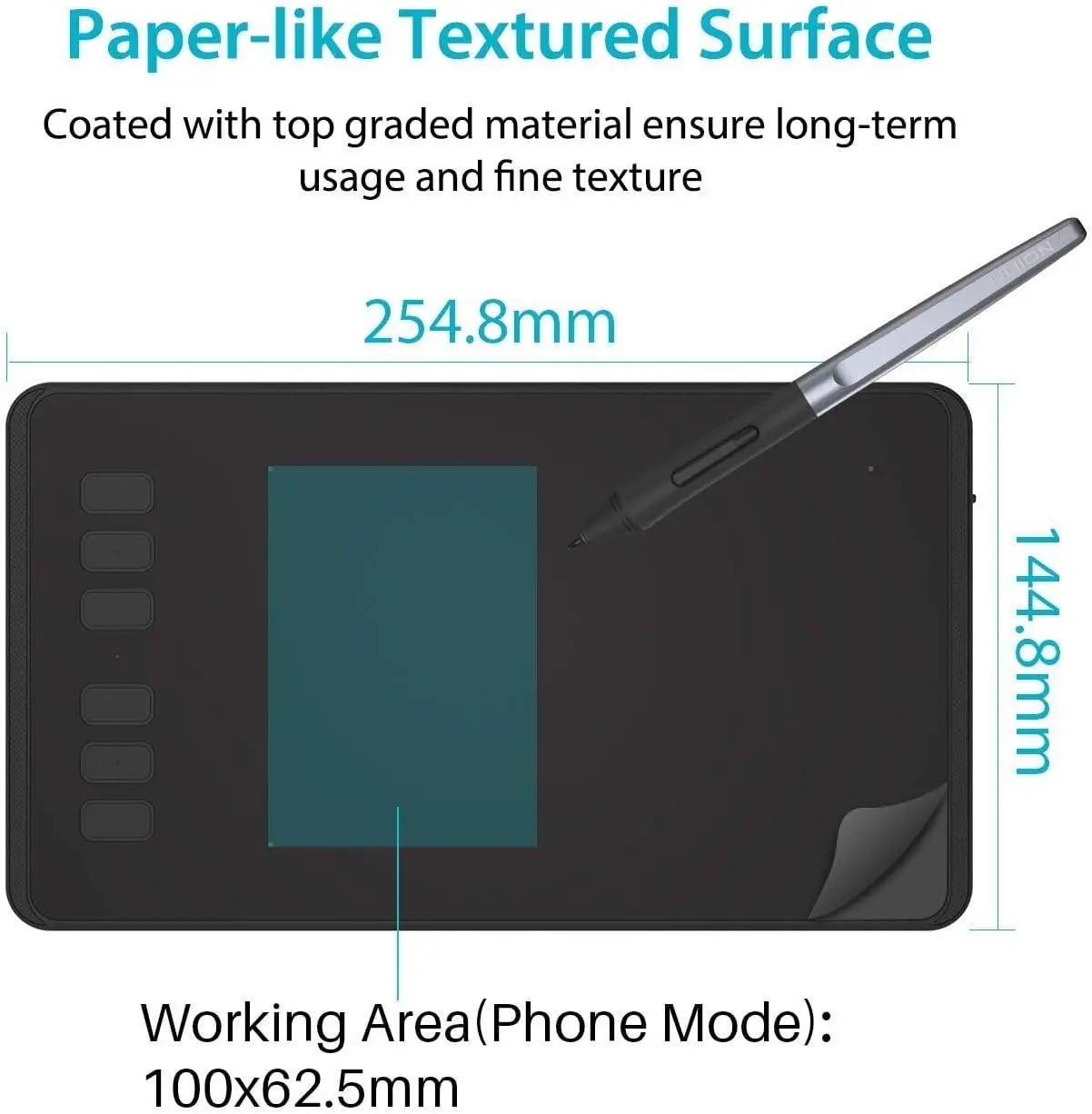 6.3 x 3.9인치 HUION H640P 드로잉 그래픽 태블릿, 배터리 프리 펜, 8192 레벨 압력, 안드로이드 폰, OTG 연결, 6 키