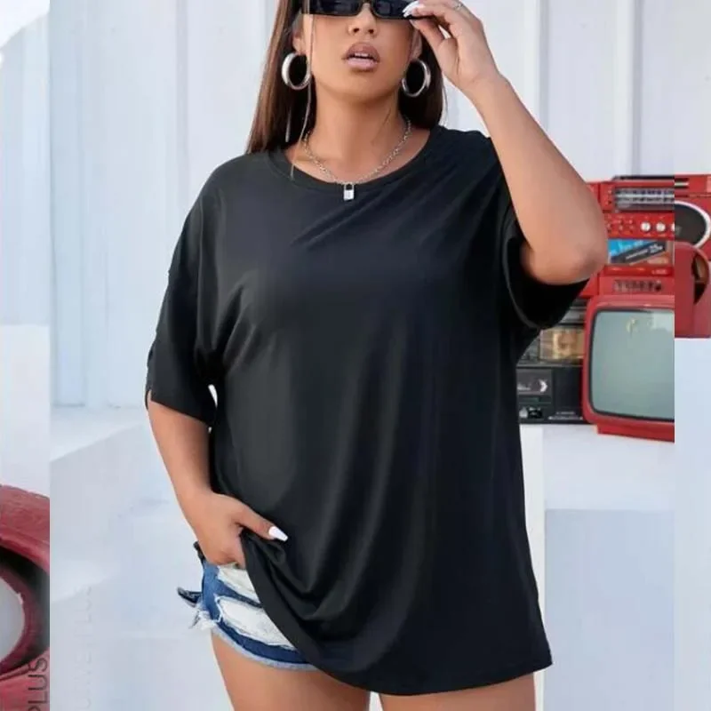 DAYIFUN Solid Plus Size T-shirt donna estate cotone a maniche corte o-collo Tees top donna oversize L-5XL magliette Casual