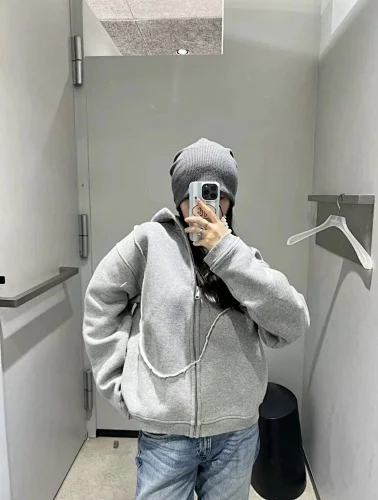 Europe and the United States trend spring and autumn new deconstructed splicing vortex color zipper hoodie