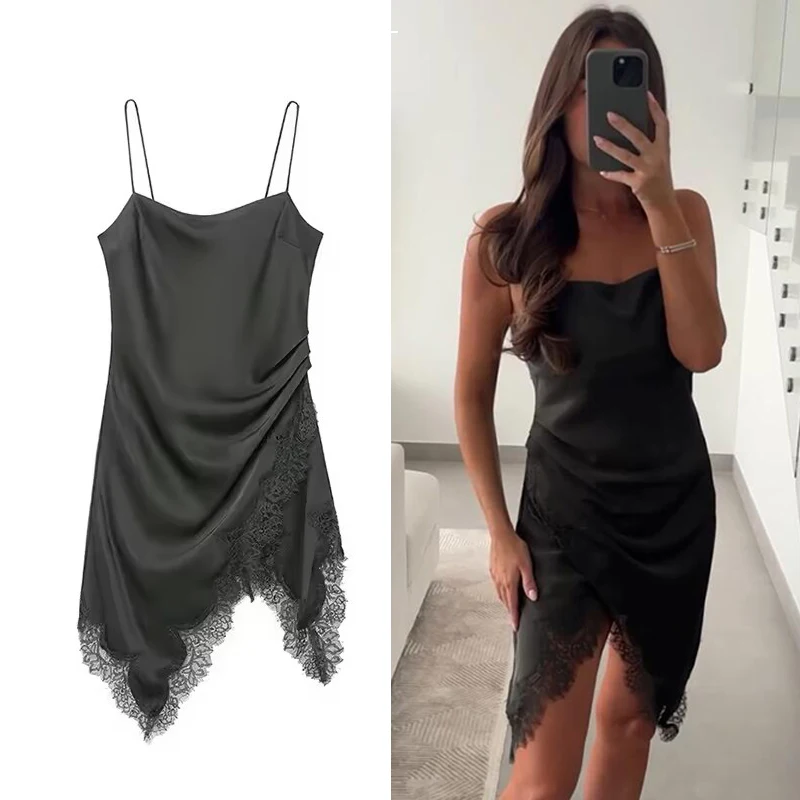 2023 Spitze Slip Kleid Frau Backless Kurze Kleider für Frauen Asymmetrische Party frauen Sommer Kleid Abend Sexy Kleider