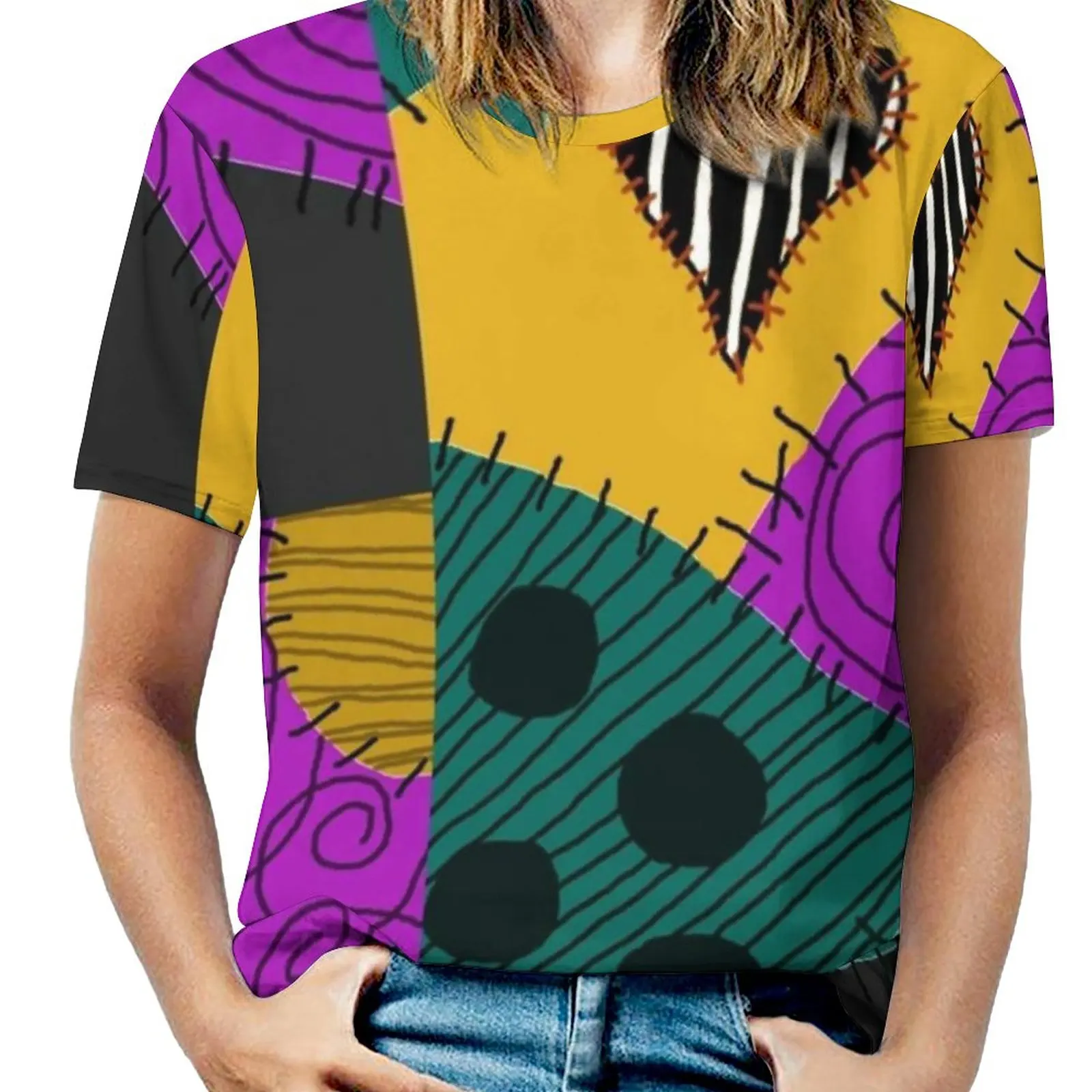 Sally'S New Patch Fashion Print Women Ladies Girls T-Shirt Harajuku Round Neck Short Sleeve Tops & Tees Nightmare Before