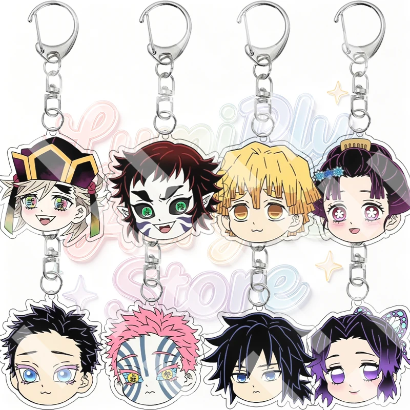 Anime Cartoon Demon Slayer Q Version Acrylic Keychain Akaza Gyomei Himejima Giyuu Tomioka Keyring Pendant Cute Accessory Gifts
