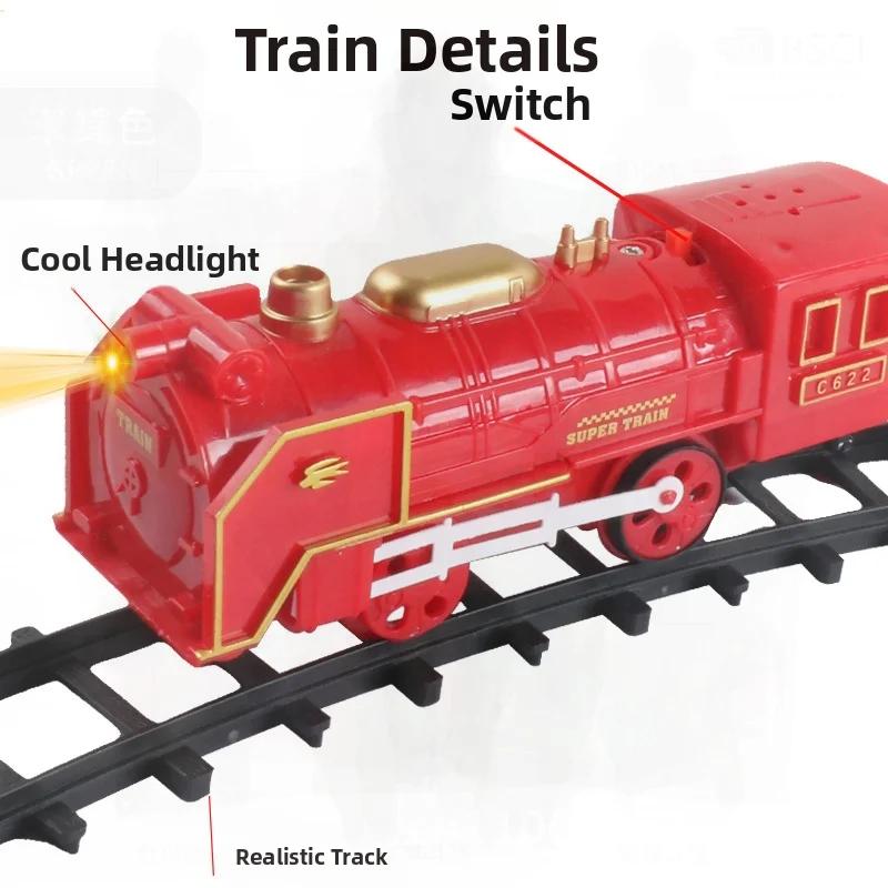 소리와 빛 기능이 있는 미니 크리스마스 기차 장난감은 어린이의 대화형 놀이를 위한 복고풍 전기 철도차입니다.