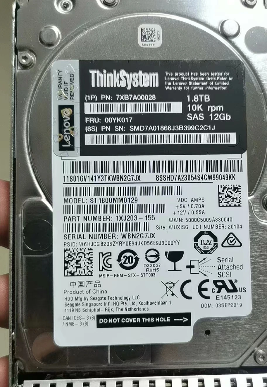 ST1800MM0129 00YK017 1.8Tb 10k Rpm Sas 12gbps 512e Unidade de disco rígido interna de troca quente de 2,5 polegadas