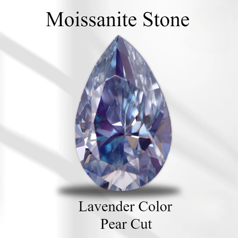 Moissanite Stone Pear Cut Lavender Colour Lab Created Diamond Gemstone Advanced Jewelry Making Materials With GRA Certificate