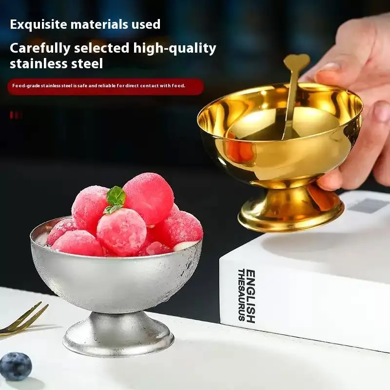 1PC Ice Cream Stainless Steel Stainless Steel Salad Cup Salad Cup Reusable Fruit Candy Dessert Bowls Kitchen Barware Set
