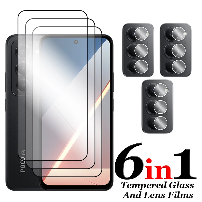 

6in1 For Poco M8s 5G Glass For Xiaomi Poco M8s Tempered Glass 2.5D Full Cover Screen Protector For Poco M8s Lens Film