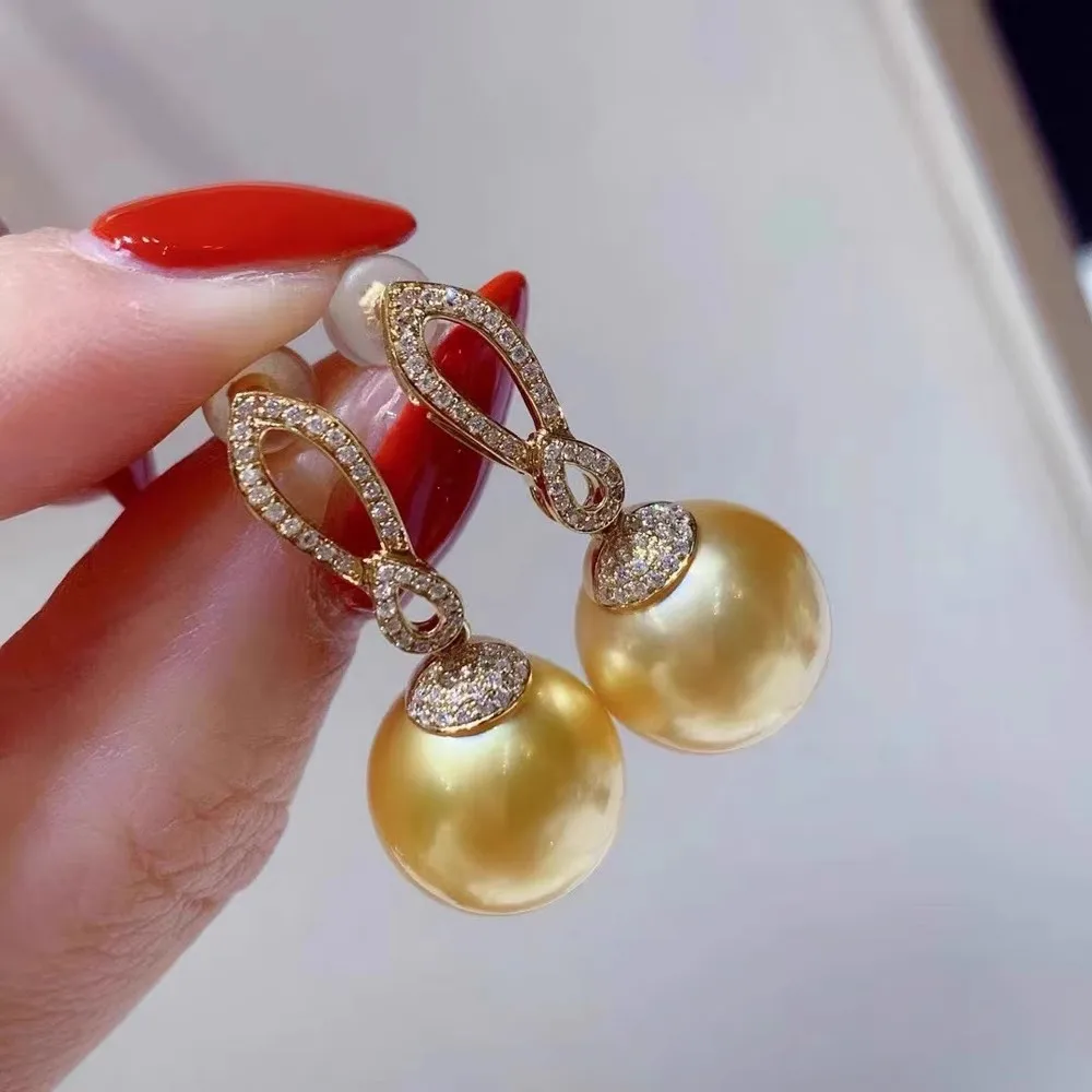 

Hot selling pearl earrings AAAA 8-9mm 9-10mm 10-11mm 11-12mm 12-13mm natural South Sea round gold pearl 925s earrings