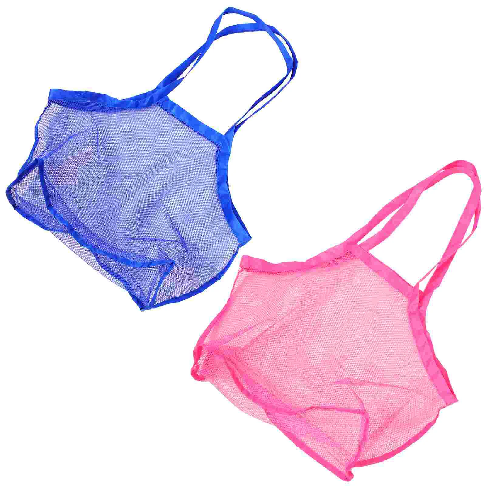 Bolsas de malla grandes para viajes en la playa, 2 uds., para recoger carcasa, almacenamiento azul para niños