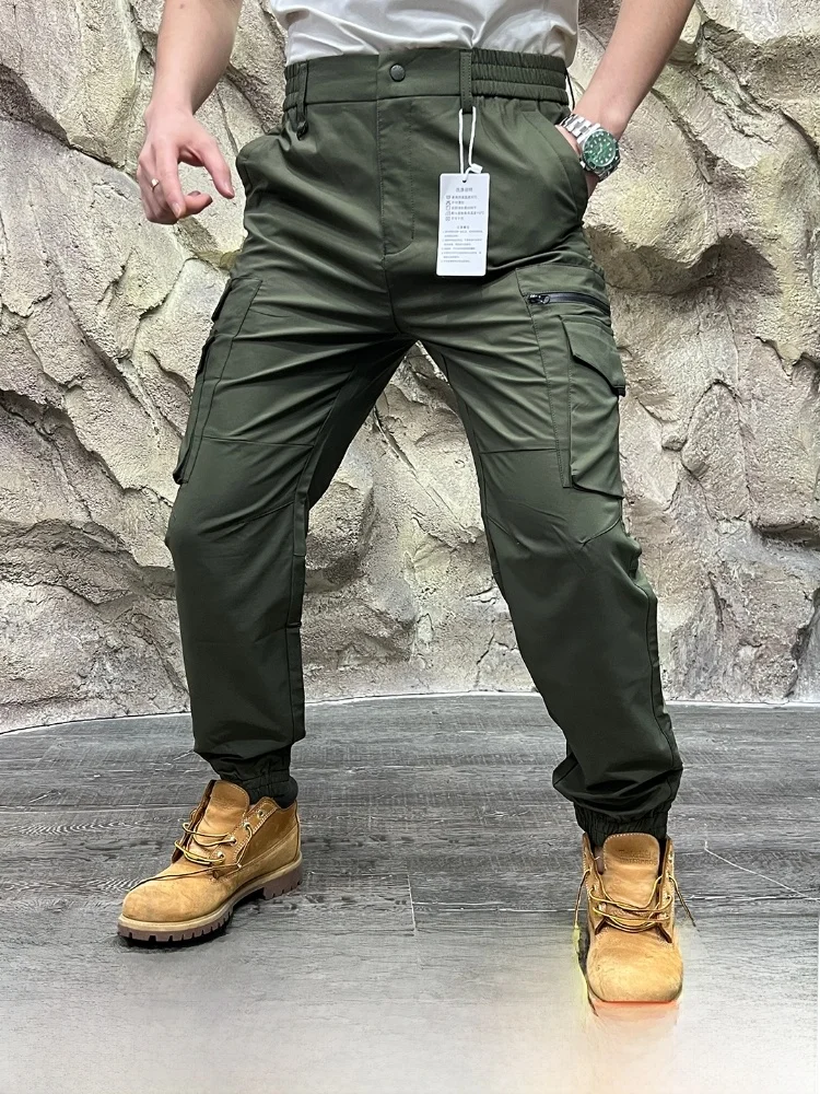 

High-End Men's Outdoor Work Trousers Windproof Waterproof Woven Polyester Fibre Straight Leg Bule Closure Casual Pants