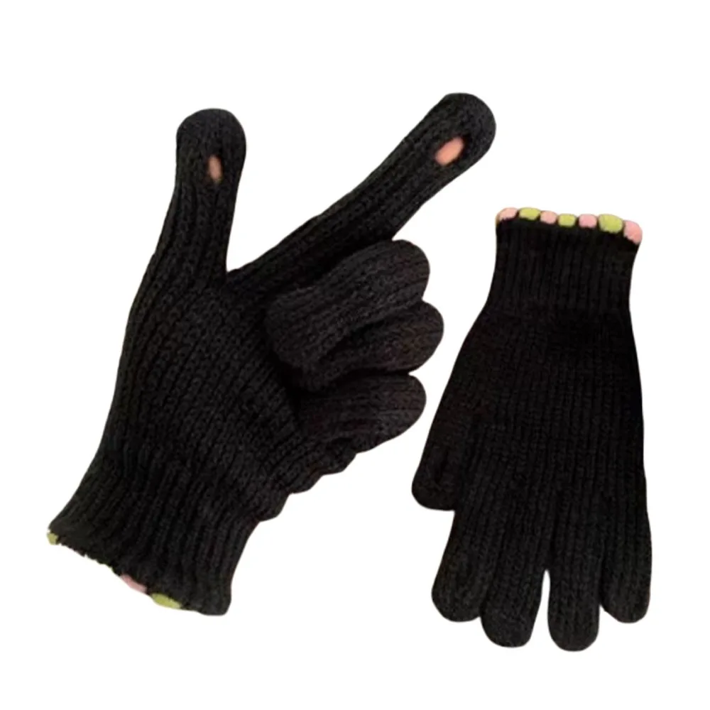 Guantes de punto con forro polar para estudiantes, guantes de ciclismo gruesos a prueba de viento, guantes de invierno sin dedos de Color sólido para ciclismo