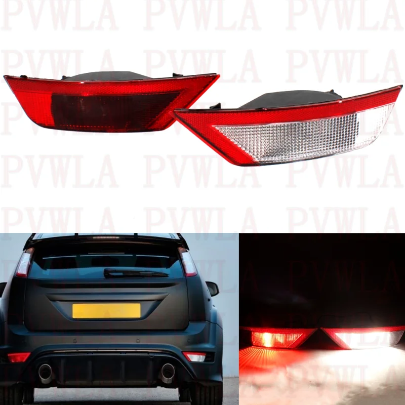 

Pair Rear Bumper Reflector With Halogen Bulbs 8V4115K273AB 8M5115500AB For Ford Focus 2008 2009 2010 2011 2012