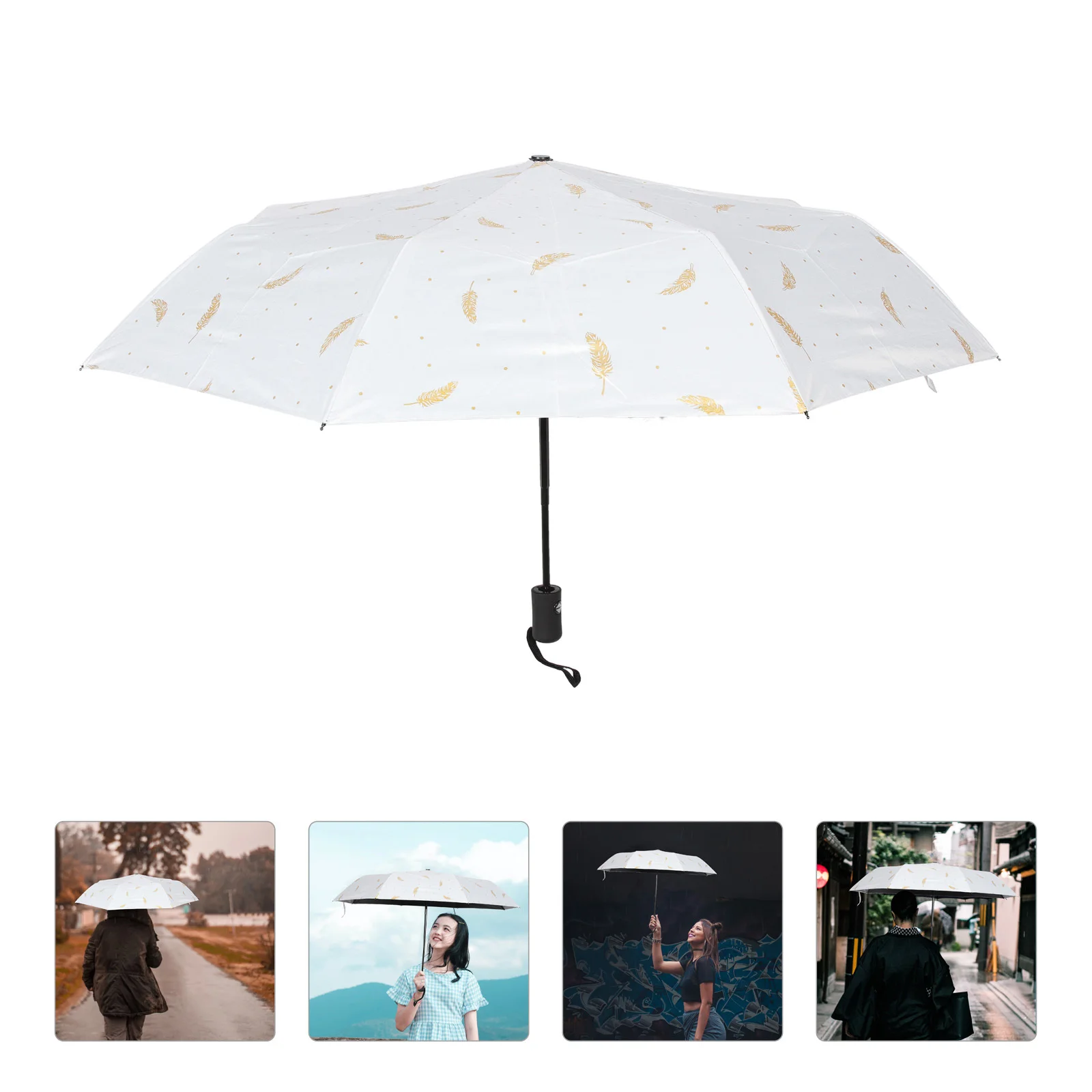 

21 Inch Creamy White Folding Umbrella Uv Sunscreen Windproof Portable Lightweight Parasol For Outdoor Travel Sunshade