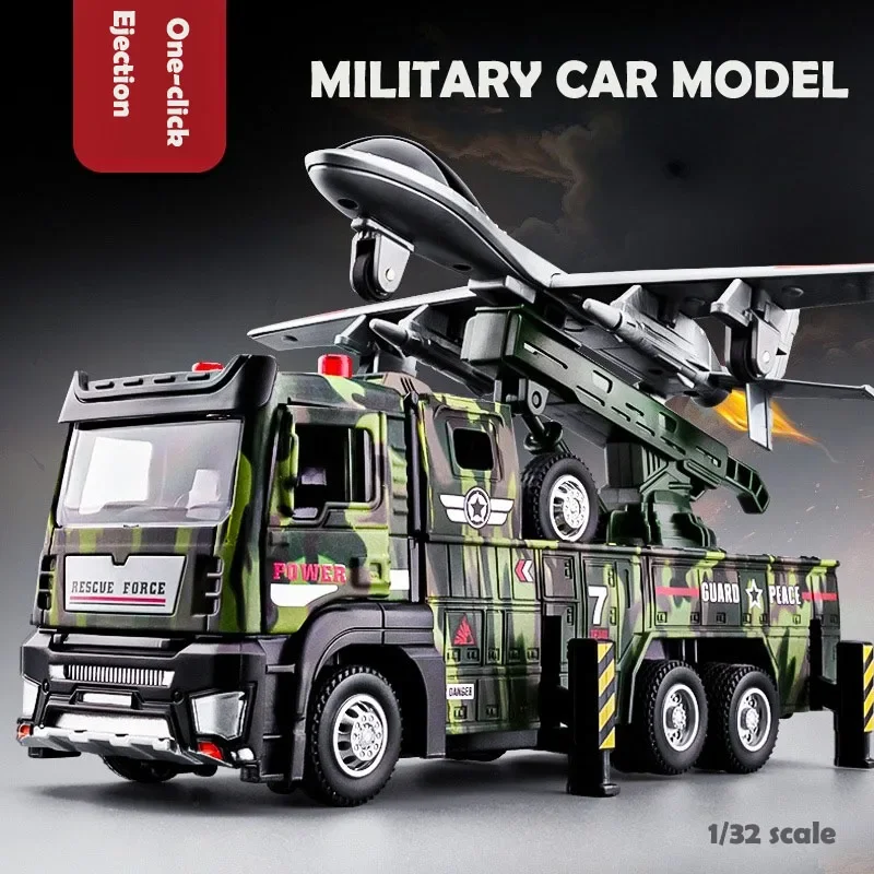 One-Click Ejection Launch รถรถของเล่นจําลองทหารรถเด็ก 1/32 Scale เสียงและแสงดึงกลับของขวัญ