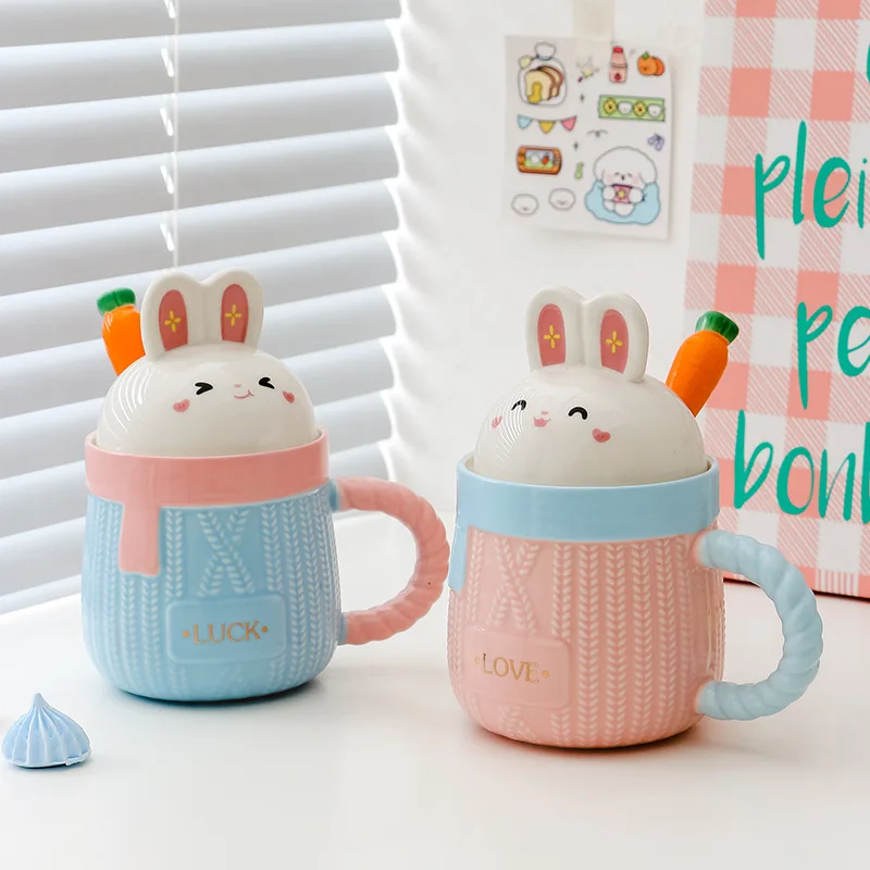 Taza creativa resistente al calor de conejo para niños, taza de dibujos animados, tazas de café de gatito, tazas de cerámica, taza de oficina, regalo