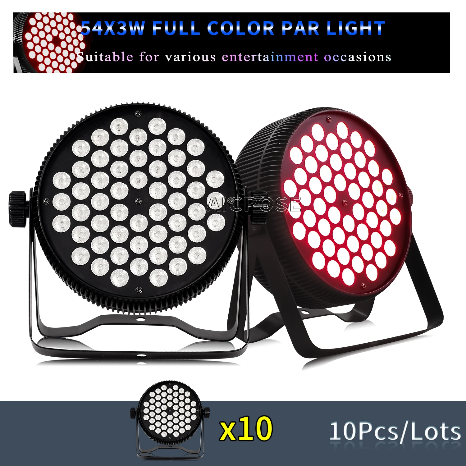 

10Pcs/Lots 54x3W RGB 3 in 1 LED Par Light Aluminum Flat Stage Light DMX Control DJ Disco Party Bar Dance Floor Show Lighting